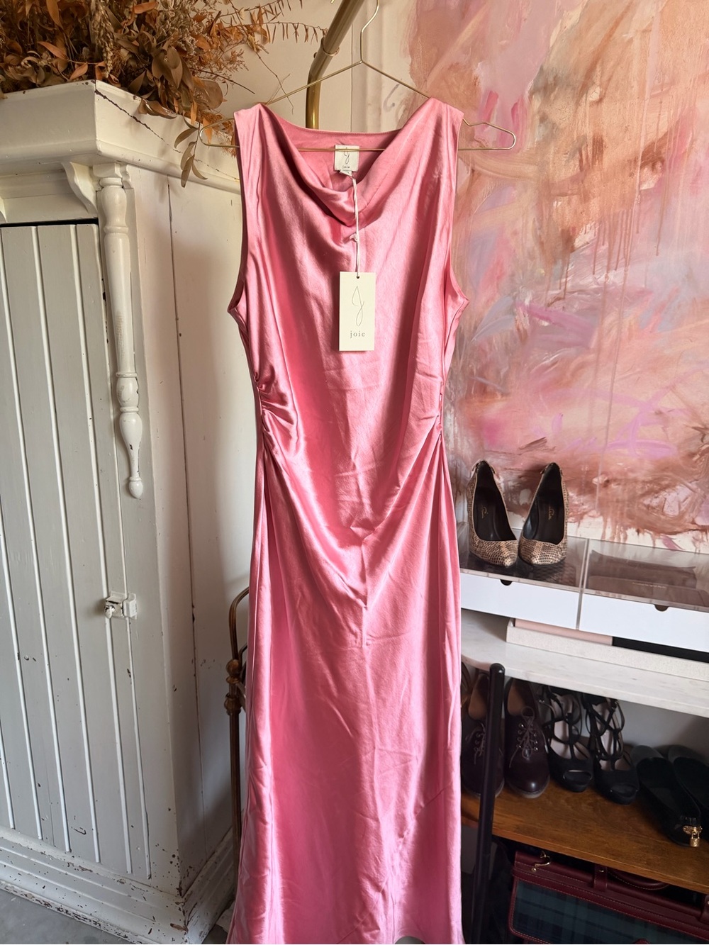 Joie Rose Pink Satin Cowl Neck Maxi Dress